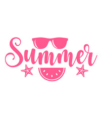 Naklejka premium Summer typography clip art design on plain white transparent isolated background for sign, decal, card, shirt, hoodie, sweatshirt, apparel, tag, mug, icon, poster or badge