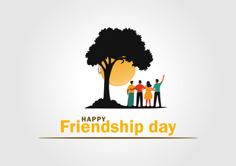 Obraz premium Happy Friendship Day Celebration with Friends Under Tree and Sunset