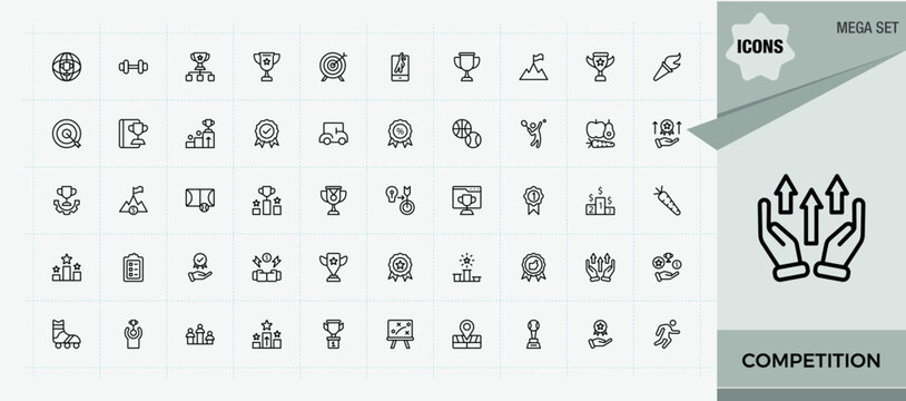 Set of Competition line icon. Contains related to fight, sprint, sports, trophy, feat and more. Line icons with editable stroke. Competition vector line icon set. Editable vector illustration.