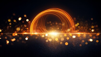 abstract glowing orange circles on a dark surface with falling light particles above them
