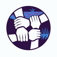 Fototapeta premium Four Hands Clasped Together, Teamwork Unity Circle Graphic