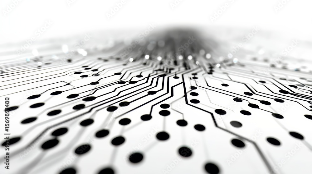 Poster black and white image of a circuit board with many small dots. concept of complexity and precision, 