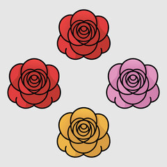 Simple flat rose flower icon set illustration