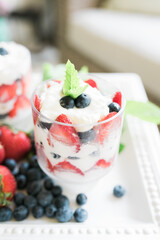 Patriotic Berry Parfaits with Whipped Cream and Mint