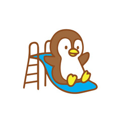 Cute Cartoon Penguin enjoying a slide