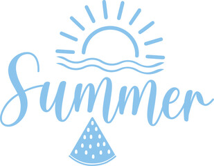 Summer typography clip art design on plain white transparent isolated background for sign, decal, card, shirt, hoodie, sweatshirt, apparel, tag, mug, icon, poster or badge