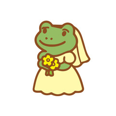 Bride Cute Cartoon Frog with Flowers