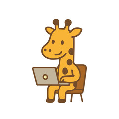 Giraffe working on a laptop in a cute cartoon style