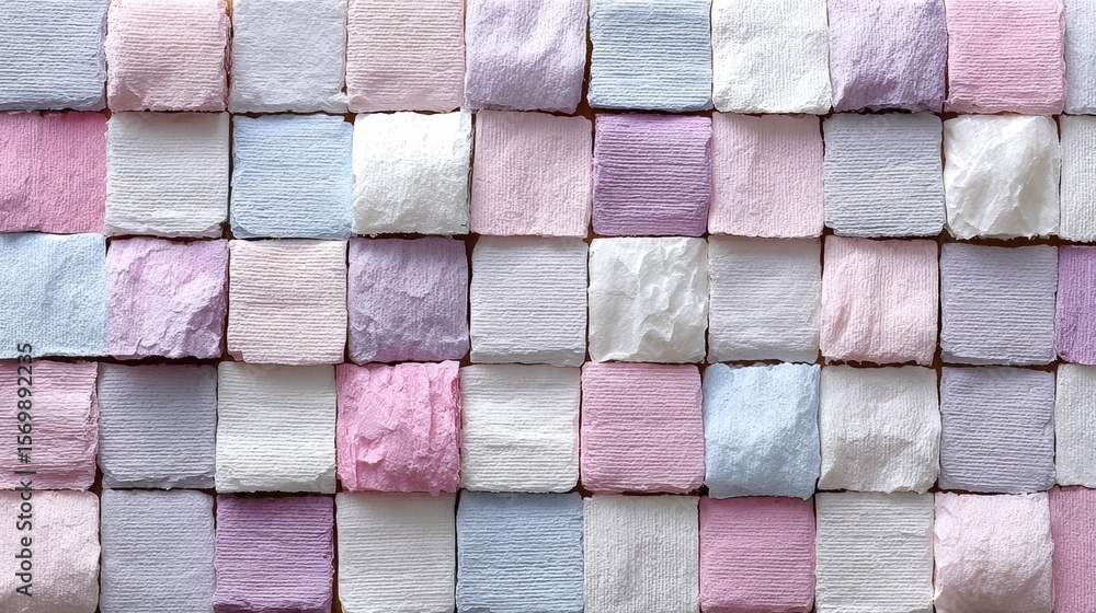Poster colorful wall made of small squares of paper. the squares are of different colors and sizes. the wal