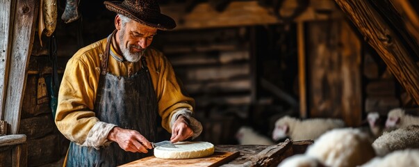 Traditional Slovak Shepherd Crafting Cheese

.