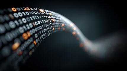 Long string of binary code with a black background. The code is made up of a series of zeros and ones