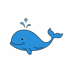 Blue Whale Blowing Water Spout with Smiling Face