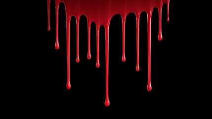 Red paint drips down a black background. The image has a dark mood and a sense of danger