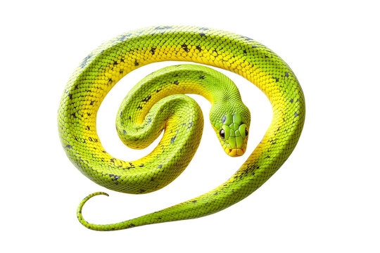 Green Tree Python Coiled, Isolated on Transparent PNG, Vivid, Detailed