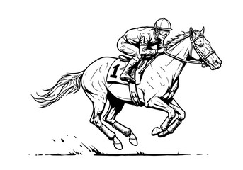 Horse Racing Sketch | Jockey Riding Galloping Thoroughbred | Equestrian Ink Drawing for Posters, Sports Art, Tattoos, Vintage Decor & Merch

