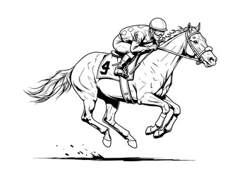Horse Racing Sketch | Jockey Riding Galloping Thoroughbred | Equestrian Ink Drawing for Posters, Sports Art, Tattoos, Vintage Decor & Merch

