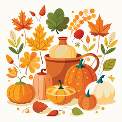 Autumn Harvest Pumpkins Watercolor Leaves Orange Yellow