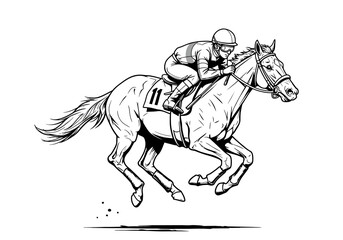 Horse Racing Sketch | Jockey Riding Galloping Thoroughbred | Equestrian Ink Drawing for Posters, Sports Art, Tattoos, Vintage Decor & Merch

