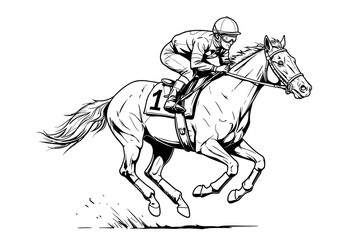 Horse Racing Sketch | Jockey Riding Galloping Thoroughbred | Equestrian Ink Drawing for Posters, Sports Art, Tattoos, Vintage Decor & Merch


