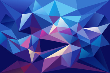 Abstract Geometric Background with Blue and Purple Triangles and Low Poly Design