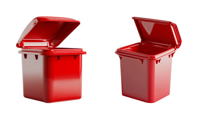 Red garbage bin with lid open isolated on white or transparent background Cutout PNG