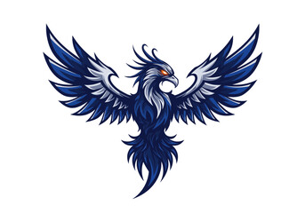 Blue Phoenix Vector Logo | Majestic Mythical Fire Bird with Wings Spread | Fierce Eagle-Inspired Mascot Art for Gaming, Branding, Tattoos & Fantasy Themes