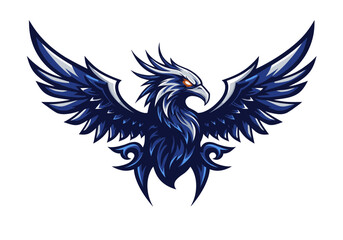 Blue Phoenix Vector Logo | Majestic Mythical Fire Bird with Wings Spread | Fierce Eagle-Inspired Mascot Art for Gaming, Branding, Tattoos & Fantasy Themes