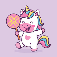 A Cute Unicorn with a Lollipop
