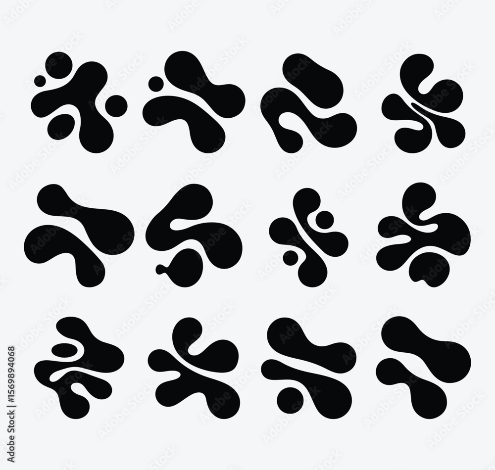 Poster black organic shapes abstract design elements amorphous blob