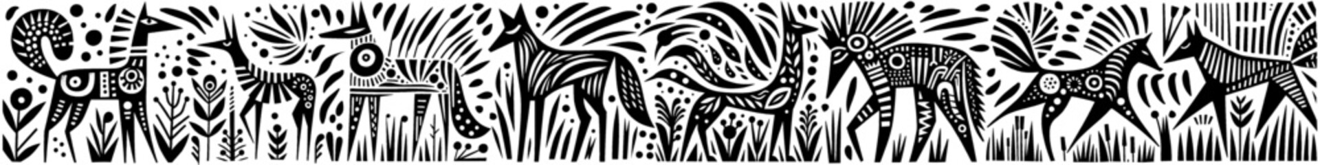 Hand‑Drawn Maned Wolf Illustration, Tribal Grassland Folk Art Pattern Vector for Wildlife and Nature Adventure Themes Design