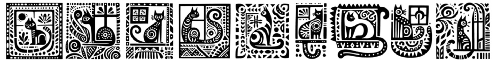 Hand‑Drawn Siamese Cat Illustration, Tribal Pet Folk Art Pattern Vector for Animal Lover and Domestic Life Theme Designs