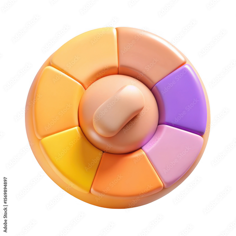 Poster 3d colorful pie chart with knob isolated on transparent background