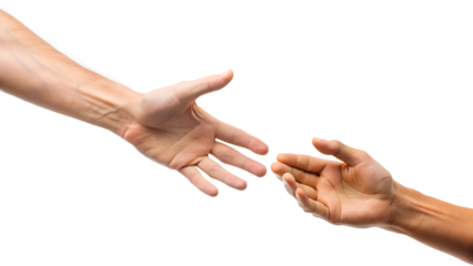 Two hands are reaching out to each other isolated on transparent background