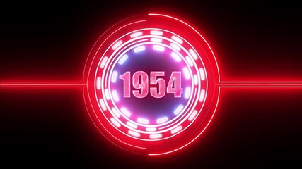1954 text with screen effects of technological failures. Concept of counting years. Past year technology concept