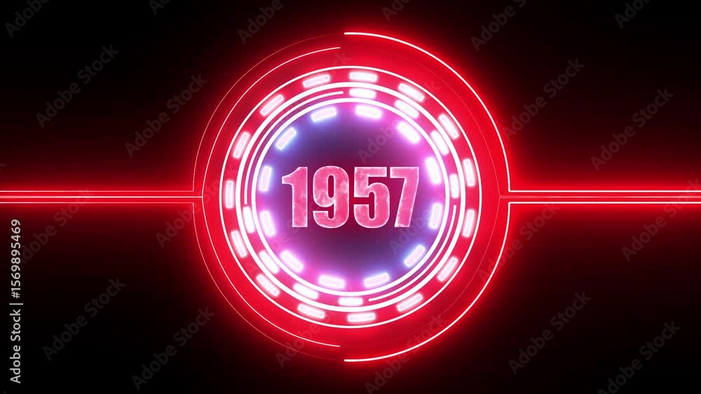 Aufkleber 1957 text with screen effects of technological failures. concept of counting years. past year techno