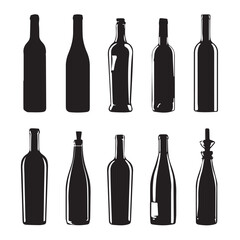 wine bottle silhouette set, Black & White silhouette set 