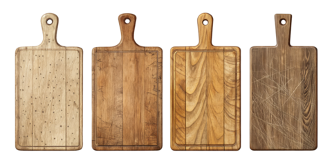 Four Wooden Cutting Boards, Isolated on Transparent Background, Kitchen Utensils, Chopping Board Set, Cutting board, wood, texture