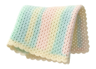 A crocheted baby blanket in pastel hues, perfect for wrapping a newborn in warmth.