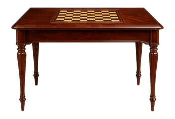 A traditional mahogany gaming table with inlaid checkers and chess boards, crafted for a classic style living room.