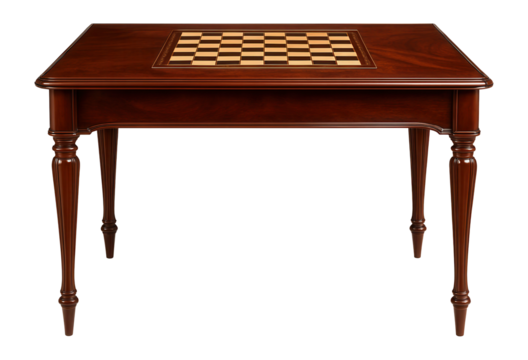 A traditional mahogany gaming table with inlaid checkers and chess boards, crafted for a classic style living room.