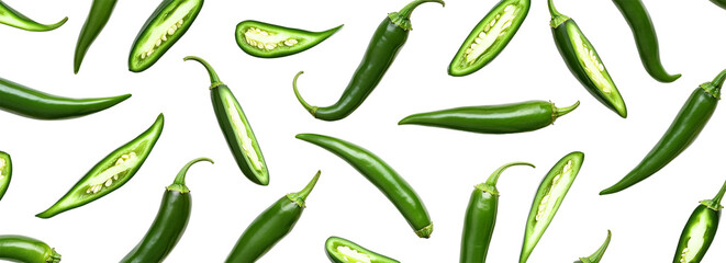 Fresh Green Jalapeños, Isolated on Transparent PNG, Spicy Food Pattern