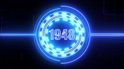 1948 text with screen effects of technological failures. Concept of counting years. Past year technology concept