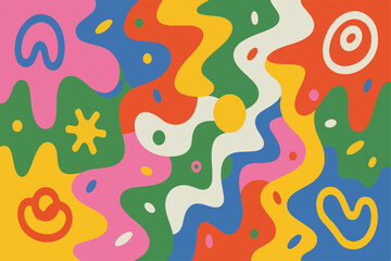 Abstract Colorful Shapes Pattern Background Bright Yellow Orange Pink Green Blue Swirls