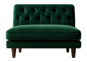 Compact low sofa with plush velvet upholstery for a cozy reading nook in a home library.