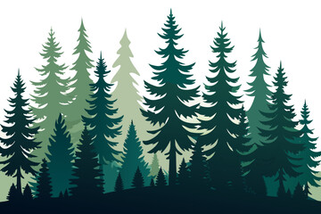 Obraz premium Evergreen Forest Silhouette with Gradient Green Trees and White Background