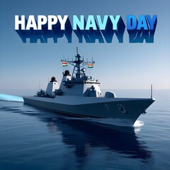 Happy Navy Day Celebration Poster with Battleship at Sea

