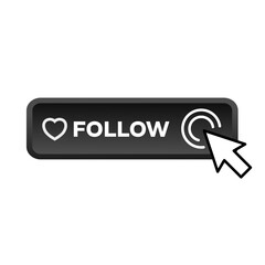 follow – black rectangular 3D button – vector illustration