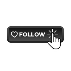 follow – black rectangular 3D button – vector illustration