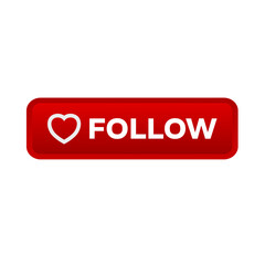 follow – red rectangular 3D button – vector illustration