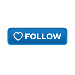 follow – blue rectangular 3D button – vector illustration
